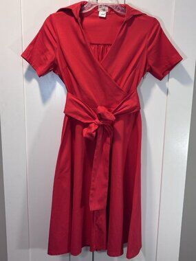 Iconic Cotton Red Dress Short-Sleeve Midi A-line Women’s Size Small Party Travel